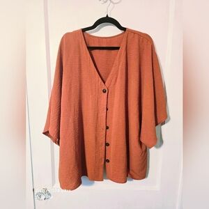 Rust Orange Button-Up Blouse